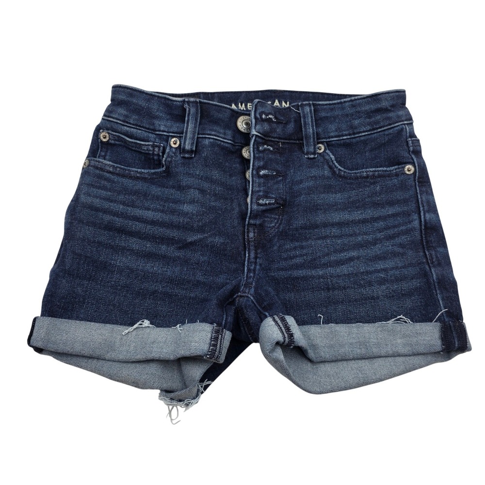American Eagle Dream Short Dark Wash Button Fly Denim Cutoff Shorts Size 00 L3